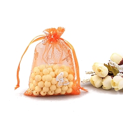 Темно-Оранжевый Сумки из органзы с серебряным тиснением и бабочкой, подарочные пакеты для свадебной вечеринки, прямоугольные, темно-оранжевый, 12x9 см