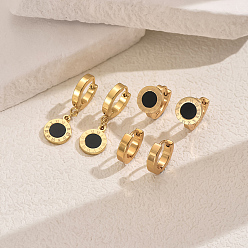 Золотой Модные комплекты сережек из нержавеющей стали, плоско-круглые, золотые, 30 мм, 3 пар / набор