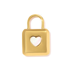 Настоящее золото 18K 304 из нержавеющей стали подвески оболочки, замок с сердечками, ионное покрытие (ip), зеркальная полировка, реальный 18 k позолоченный, 24x15 мм, отверстие : 6.5 мм