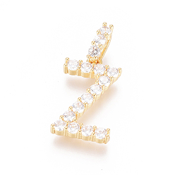 Letter Z Позолоченная латунь с микропаве из прозрачного кубического циркония, долговечный, буквы, letter.z, 23x14x3.5 мм, отверстие : 7x3 мм