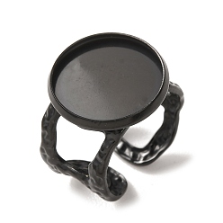 Black Hammered 304 Stainless Steel Cuff Ring Components, Round Pad Ring Setting, Ion Plating(IP), Long-Lasting Plated, Black, 13~18mm,18mm, Tray Size: 16mm