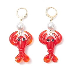 Золотой 304 серьги-карабины из нержавеющей стали с застежкой-молнией, с подвесками из ракушечного жемчуга и ручной работы в технике лэмпворк, золотые, 58~59x24.5 мм