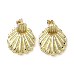 Real 16K Gold Plated Brass Dangle Stud Earrings, Shell Shape, Real 16K Gold Plated, 31x25mm