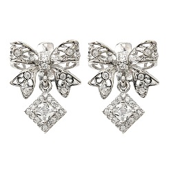 Платина Бант и ромб латунные микропаве прозрачные кубические цирконии европейские бусины, бусины с большим отверстием, долговечный, без кадмия и без свинца, стойки покрытие, платина, 17.5x14x10.5 мм, отверстие : 4 мм