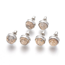 Пейзажный Джаспер Натуральная картина яшма серьги шпильки, с латунной фурнитурой , полукруглый, платина, 12 мм , штифт: 0.8 мм