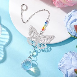 Бабочка Стеклянные каплевидные подвесные ловцы солнца, звенья из нержавеющей стали для декора на открытом воздухе и в саду, цвет нержавеющей стали, бабочка, 225~262 мм