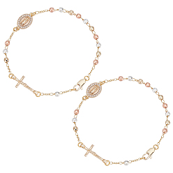 (52) Непрозрачная лаванда 2шт. браслеты из латунных бусин, овальное украшение с Девой Марией и крестом для женщин, со стразами, разноцветные, 8-1/4 дюйм (21 см)