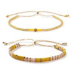 Or Ensembles de bracelets ajustables en perles tressées de verre européen, Bracelets empilables ajustables à plusieurs rangs pour femmes, or, 2 pouce (11.02 cm), 28 pièces / kit