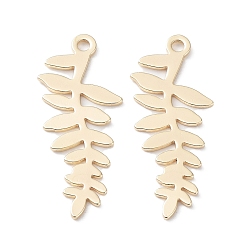 Настоящее золото 18K Латунные подвески, лиственные ветки прелести, без кадмия, без никеля и без свинца, реальный 18 k позолоченный, 28.5x12x1 мм, отверстие : 1.6 мм