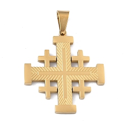 Золотой 304 подвески из нержавеющей стали, Иерусалимский крест амулет, вакуумные покрытия, долговечный, золотые, 34.5x31.5x2.5 мм, отверстие : 7x4 мм