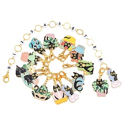 (52) Непрозрачная лаванда Наборы счетчиков цепочек для вязания рядов и маркеров для запирания петель, с подвеской из эмали из сплава Cat & Pot и акриловыми бусинами, разноцветные, 3.9~28.5 см, 14 шт / комплект