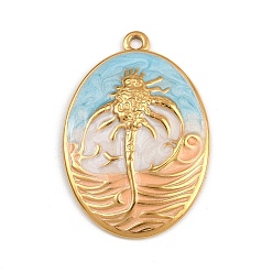 Настоящее золото 18K 304 подвески из нержавеющей стали с разноцветной эмалью, ионное покрытие (ip), овальные амулеты, реальный 18 k позолоченный, 36.5x25x3.5 мм, отверстие : 2 мм