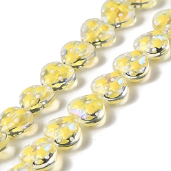 Yellow Handmade Glass Beads Strands, with Enamel, Heart with Star, Yellow, 11~12x12~12.5x6~6.5mm, Hole: 0.6mm, about 30pcs/strand, 13.27''(33.7cm)
