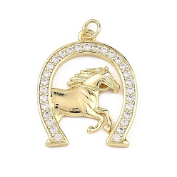 Настоящее золото 18K Латунные микропаве прозрачные подвески с фианитом, подкова с конскими оберегами, реальный 18 k позолоченный, 27.5x22.5x2.5 мм, Перейти кольцо: 5x1 мм, 3 мм внутренним диаметром