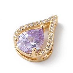 Средний Фиолетовый Реечное покрытие латунь микро паве кубический цирконий слайд подвески, долговечный, без кадмия и без свинца, реальный 18 k позолоченный, слеза, средне фиолетовый, 16x11x6 мм, отверстие : 5x1 мм