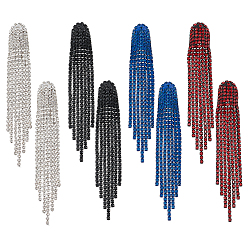 (52) Непрозрачная лаванда 4 пары 4 цвета стразы цепочки серьги-кисточки, сплав мотаться серьги стержня, разноцветные, 94x14 мм, 1 пара / цвет