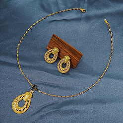 Teardrop Комплект из ожерелья с подвеской из сплава и сережек-гвоздиков для женщин, золотые, слеза, 405 мм и 35x22 мм