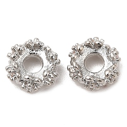 Платина Стойки обшивки латунь микро проложить кубического циркония бусы, долговечный, без свинца и без кадмия, плоские круглые с цветком, платина, 6x3 мм, отверстие : 2 мм