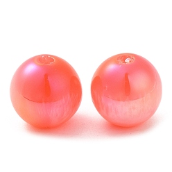 Orange Red Iridescent Opaque Resin Beads, Candy Beads, Round, Orange Red, 10x9.5mm, Hole: 1.8mm