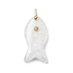 Хрусталь Природного кварца хрустальных подвесок, подвески в виде рыбок из горного хрусталя с латунной микрофиброй, золотые, стойки покрытие, 39~40.5x19.5~20.5x9.5~10.5 мм, отверстие : 4.5x5 мм