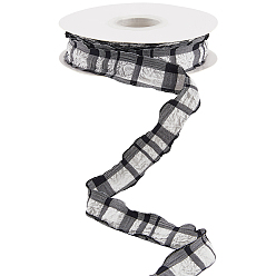 Черный Тканевая клетчатая лента, гофрированные подарочные упаковочные ленты, для волос бант букет подарки упаковка, чёрные, 1 дюйм (25 мм), около 10.00 ярдов (9.14 м) / рулон