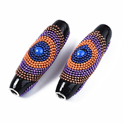 Темно-Синий Рисовые шарики ручной Индонезия, с алюминиевым сердечником цвета платиновый металл и металлической фурнитурой, алюминиевые сердечники, темно-синий, 58x18 мм, отверстие : 4 мм