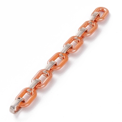 Dunkelorange Handgefertigte undurchsichtige Acrylkabelketten, mit ccb Kunststoff-Schnellkupplungen, dunkelorange, 31.5x19.5x5.5 mm, 24.5x15.5x6.5 mm, 39.37 inces(1m)/Strang