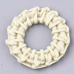 Cornsilk Resin Pendants, Imitation Woven Rattan Pattern, Ring, Cornsilk, 35x4.5mm, Hole: 1.8mm