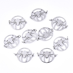 Stainless Steel Color Tarnish Resistant 304 Stainless Steel Links Connectors, Laser Cut, Flat Round with Spider, Stainless Steel Color, 14x17x1mm, Jump Ring: 3x0.4mm, 2.2mm inner diameter