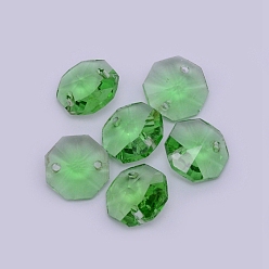 Peridot Nähen auf Rhinestone, Glas Strass, zwei Löcher, Bekleidungszubehör, Achteck, Peridot, 14x14x7 mm, Bohrung: 1.6 mm