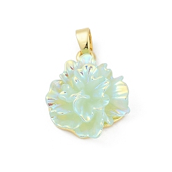 Светло-зеленый Подвески из латуни с уф-покрытием, цветок, cmолой, радужный, стойки покрытие, долговечный, без свинца и без кадмия, реальный 18 k позолоченный, светло-зеленый, 18x16x8 мм, отверстие : 5x2 мм