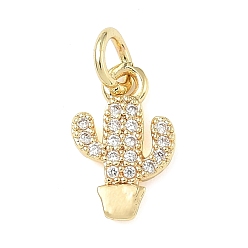 Настоящее золото 18K Латунные микро проложить кубического циркония подвески, без кадмия и без свинца, кактус, с целью перехода в кольце, реальный 18 k позолоченный, 12x7.5x1.5 мм, отверстие : 3 мм