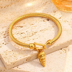 Shell Shape 304 Браслеты из нержавеющей стали с витым кабелем, шарм браслеты, для женщин, с крюком застежка, реальный 18 k позолоченный, формы раковины, внутренний диаметр: 2.32 дюйм (5.9 см)