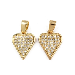 Настоящее золото 16K Латунные микропаве прозрачные подвески с фианитом, сердце, реальный 16 k позолоченный, 15.5x12x1.5 мм, отверстие : 3x4 мм