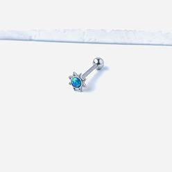 Темно-Голубой Sun 316l хирургические кольца для языка из нержавеющей стали с синтетическим опалом, цвет нержавеющей стали, глубокое синее небо, штифты : 1.6 мм, длина стержня: 5/8"(16мм)