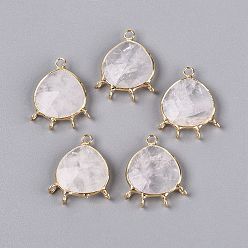Quartz Crystal Natural Quartz Crystal Chandelier Component Links, Faceted Teardrop, with Brass Findings, 27~28x21~22x5.5~6mm, Hole: 2mm
