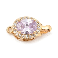 Лиловый Латунные микро проложить кубического циркония ящик с застежками, со стеклом, без никеля , овальные, реальный 18 k позолоченный, сирень, 18x9x7 мм, отверстие : 1.2 мм