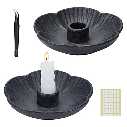 Черный Фарфоровые подсвечники, с фитилем из смолы, двусторонним скотчем и 201 пинцетом из нержавеющей стали с заостренными концами, плоско-круглые, чёрные, 127x127x30 мм, внутренний диаметр: 23 мм