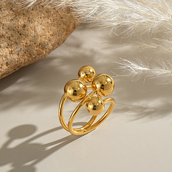 Настоящее золото 18K 304 кольца для пальцев из нержавеющей стали для женщин, круглый шар, реальный 18 k позолоченный, размер США 10 (19.8 мм)