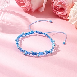 Темно-Голубой Регулируемые нейлоновые шнур плетеный браслеты из бисера, браслеты из стеклянных бусин для женщин, глубокое синее небо, внутренний диаметр: 2-3/4~5-1/8 дюйм (7~13 см)