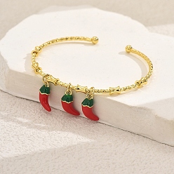 Vegetables Милые и симпатичные латунные браслеты-манжеты, браслеты с подвесками для женщин, с пластиковым, чили, внутренний диаметр: 2-3/8 дюйм (6 см)