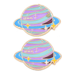 Lilac Space Planet Alloy Enamel Cabochons, with Self Adhesive Sticker, Light Gold, Lilac, 22x31.5x1.5mm