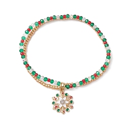 (52) Непрозрачная лаванда Рождественские стеклянные бусины и многослойные браслеты из стеклянных бусин, браслеты из сплава эмали для женщин, снежинка, разноцветные, внутренний диаметр: 2-1/4~2-1/2 дюйм (5.85~6.3 см)