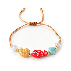 Rouge Bracelets d'été pour femmes, en porcelaine tressée, en forme de coquillage et perles de plastique, faits main, pour la plage., rouge, 11.81 pouce (30 cm)