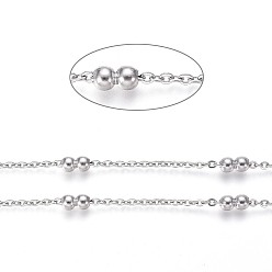 Нержавеющая Сталь Цвет Устойчивы к потускнению 304 цепи из нержавеющей стали, спутниковые сети, с круглых бусин, пайки, Плоско-овальные, цвет нержавеющей стали, 2~4 мм, ссылка: 2.4x2x0.4 mm