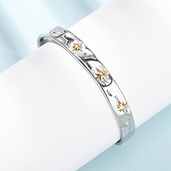 Золотой & Цвет Нержавеющей Стали 304 женские браслеты-манжеты из нержавеющей стали, звезда, золотые и нержавеющая сталь цвет, внутренний диаметр: 2.40x1.91 дюйм (6.1x4.85 см)