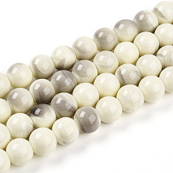 Бежевый Выпечки нарисованных стеклянных бусин прядей, круглые, два тона, бежевые, 10~10.5 мм, отверстие : 1.4 мм, около 84~87 шт / нитка, 31.10~32.28 дюйм (79~82 см)