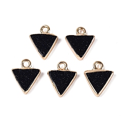 Blue Goldstone Synthetic Blue Goldstone Pendants, Brass Triangle Bezeled Charms, Golden, 13.5~14.5x11x2.5~3mm, Hole: 1.8mm