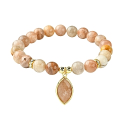 Sonnenstein Natürliche sunstone Stretch-Armbänder, mit Pferdeaugencharme, Innendurchmesser: 2-1/8 Zoll (5.35 cm)