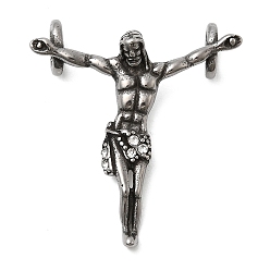 Античное Серебро 304 из нержавеющей стали с горный хрусталь подвески, амулеты с распятым Иисусом, ручная полировка, античное серебро, 36x32.5x10.5 мм, отверстие : 6x3.5 мм